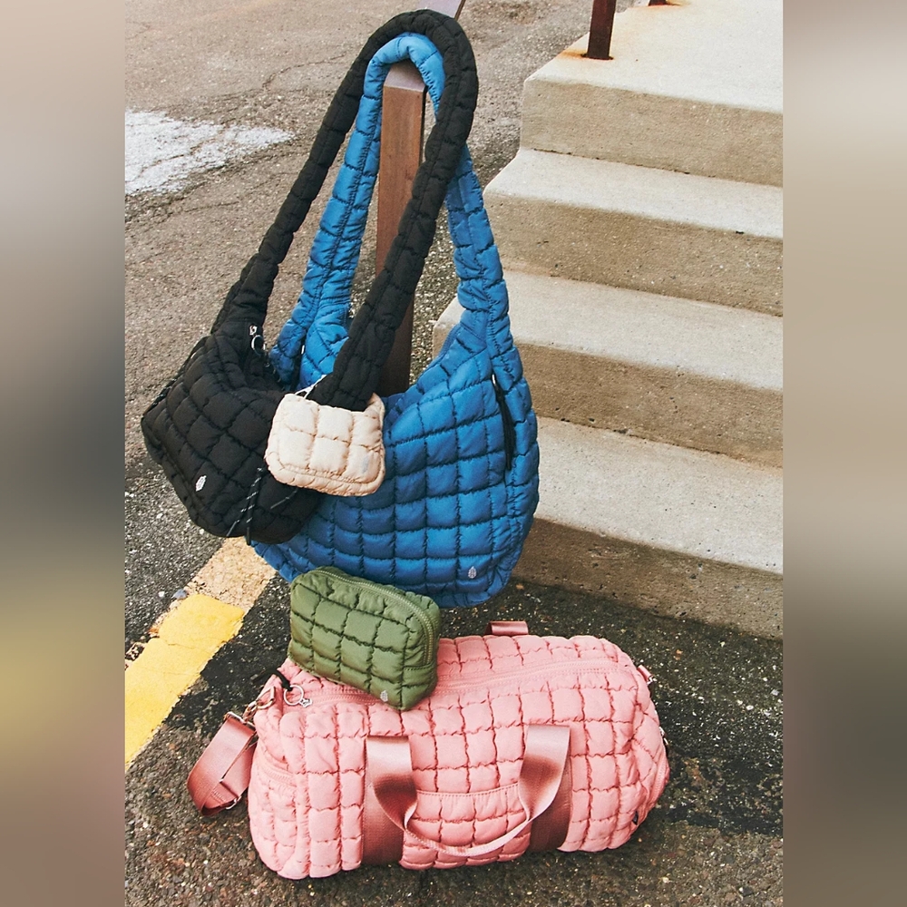 FP Movement Blueberry Quilted Carryall Shoulder Bag Tote Free People Hobo Blue - Picture 8 of 12